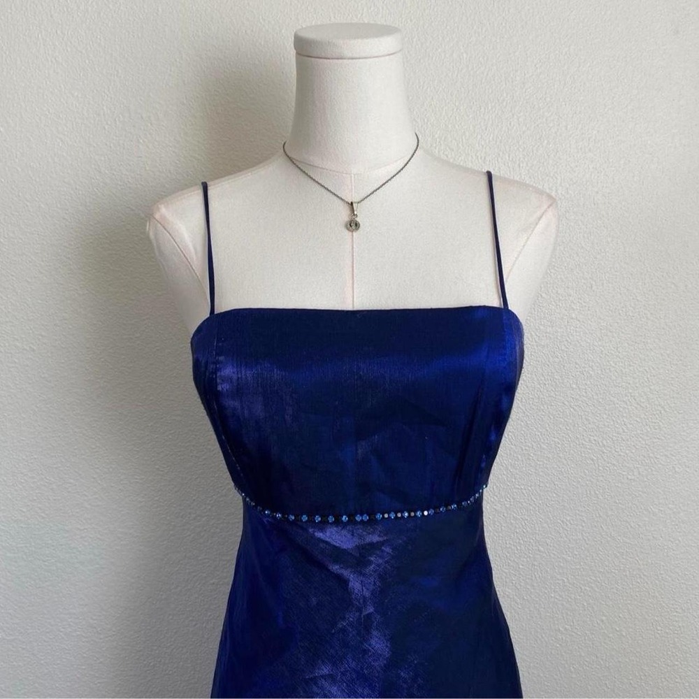 Vintage 90s/Y2K Betsy & Adam by Jaslene Blue Iridescent Formal Rhinestone Gown